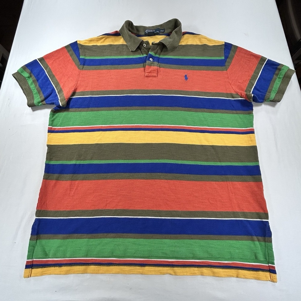 Polo Ralph Lauren Shirt Mens 2XL Multicolor Stripe Pique Short Sleeve Casual